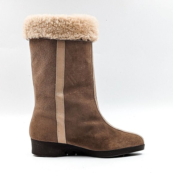 Hush Puppies Women Vintage Retro 90's Brown Suede Faux Shearling Boots Size 6.5 - Picture 10 of 11